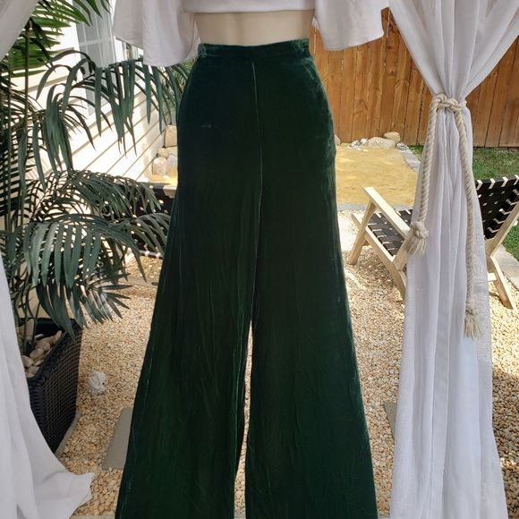 Zara Velvet Silk Green High Waist Trouser Pants S - Picture 6 of 15
